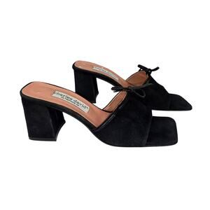 CHARLES DAVID BLACK SUEDE OPEN-TOE SANDALS – BOW DETAIL – MADE IN ITALY – SIZE 6